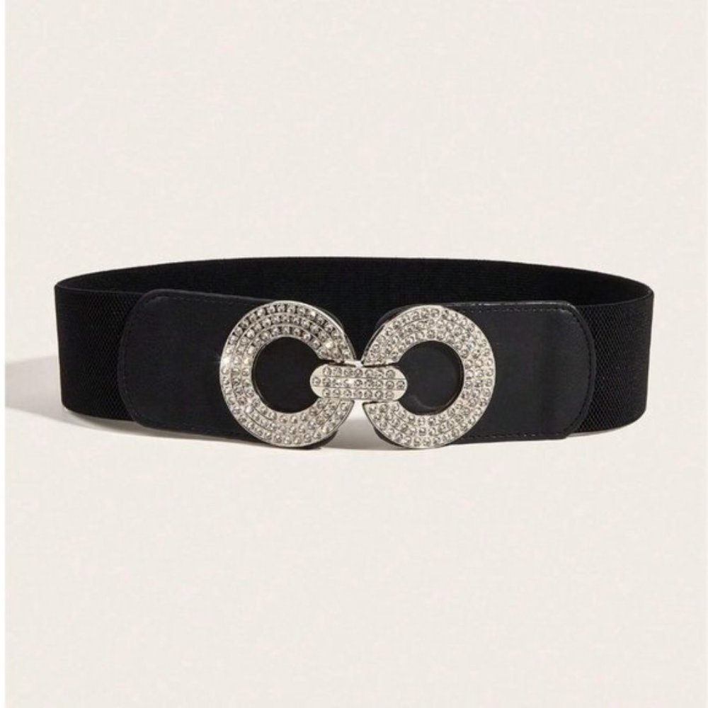 Silver/Black Rhinestone Stretch Belt - Picture 2 of 5